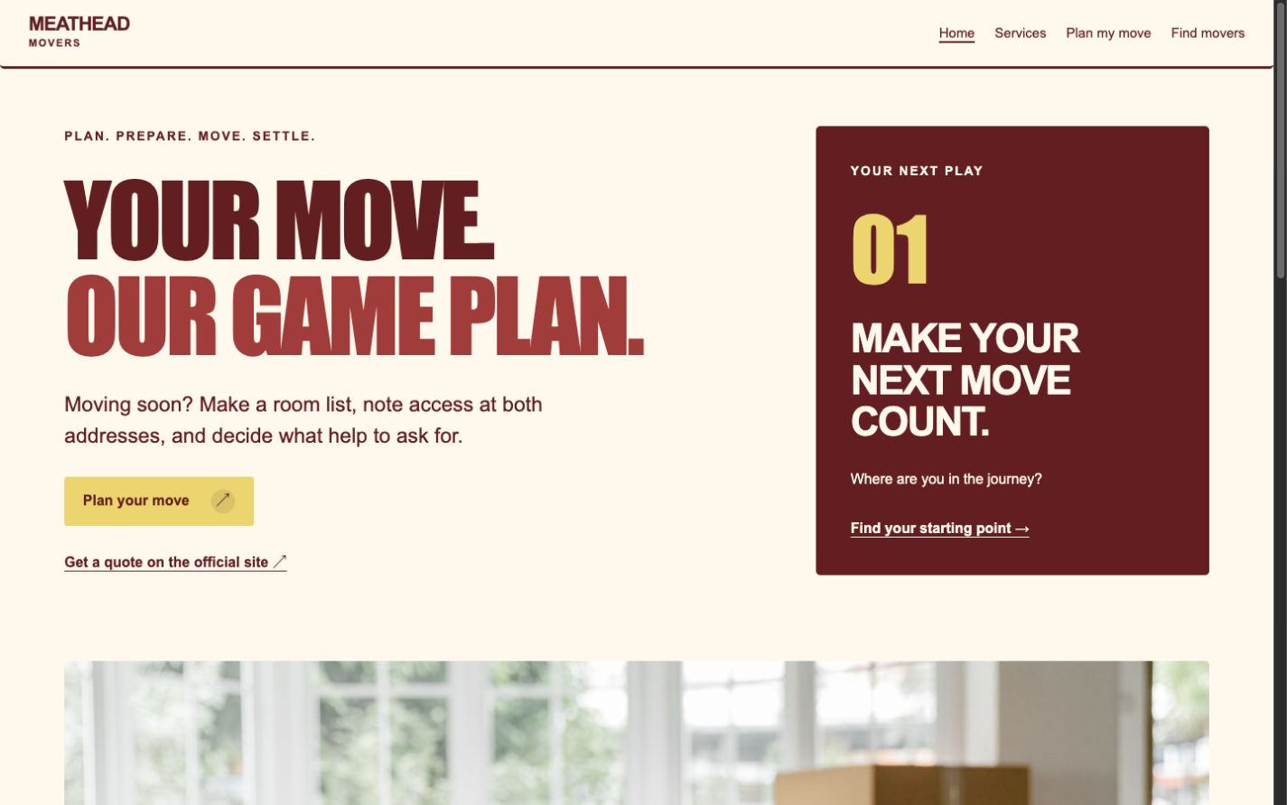 Meathead Movers concept website homepage