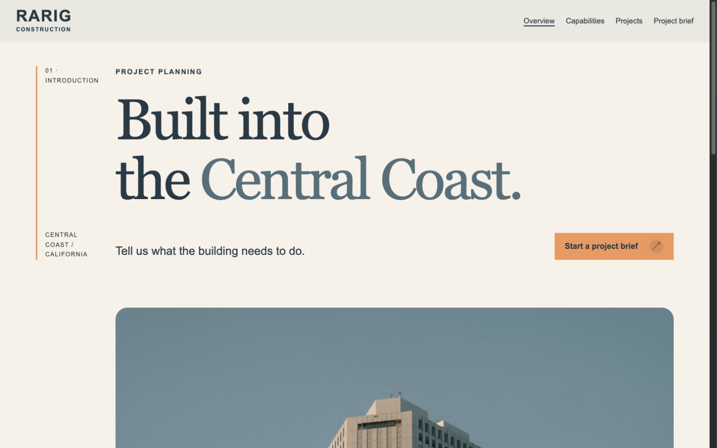 Rarig Construction concept website homepage