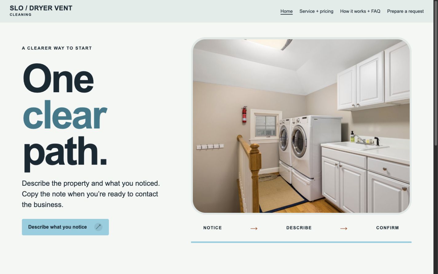SLO Dryer Vent Cleaning concept website homepage